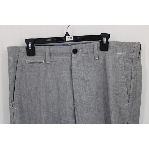 Banana Republic Straight Fit Trousers Navy White Pin Stripe 35x32 NWT - Picture 2 of 10